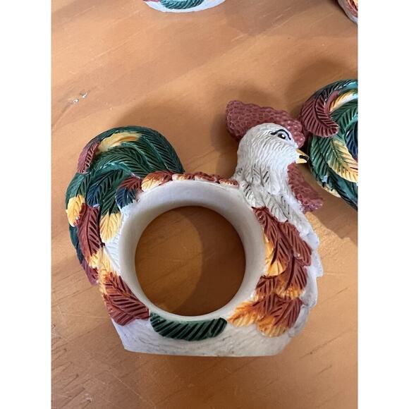 Vintage Resin Chicken Rooster Napkin Ring Holders Set Of 6 - Picture 3 of 6